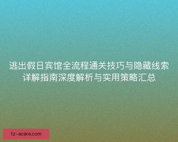 逃出假日宾馆全流程通关技巧与隐藏线索详解指南深度解析与实用策略汇总